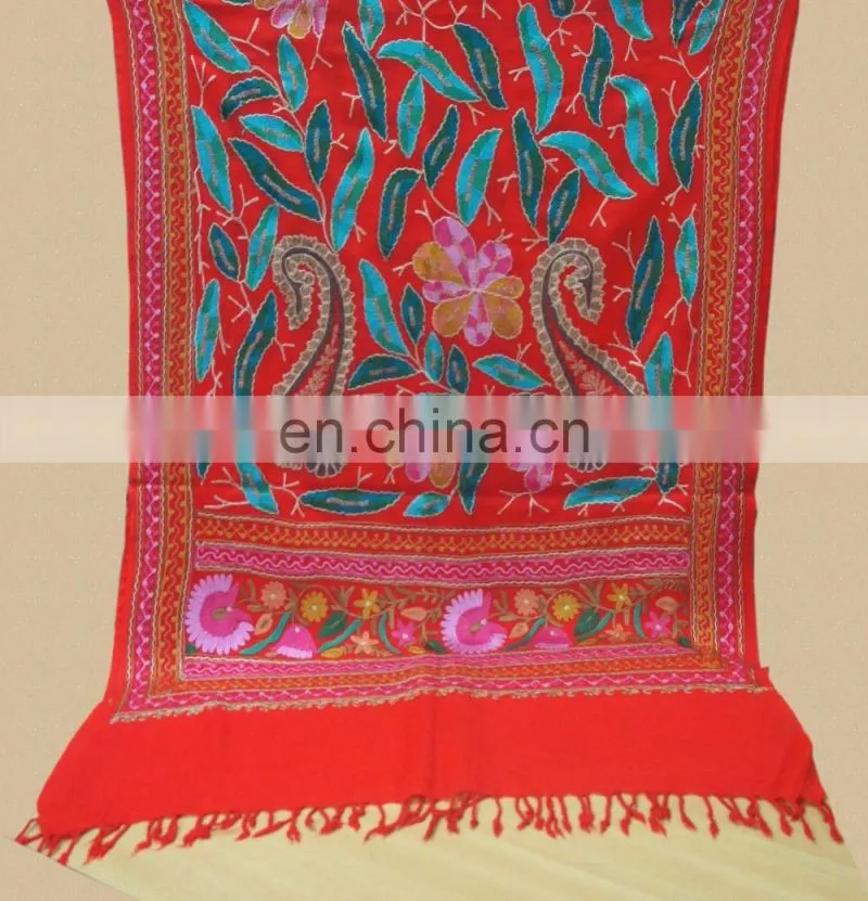 All over embroidered pure wool pashmina shawls