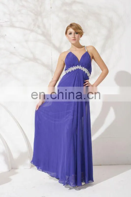 New design beaded sexy backless long chiffon prom dress