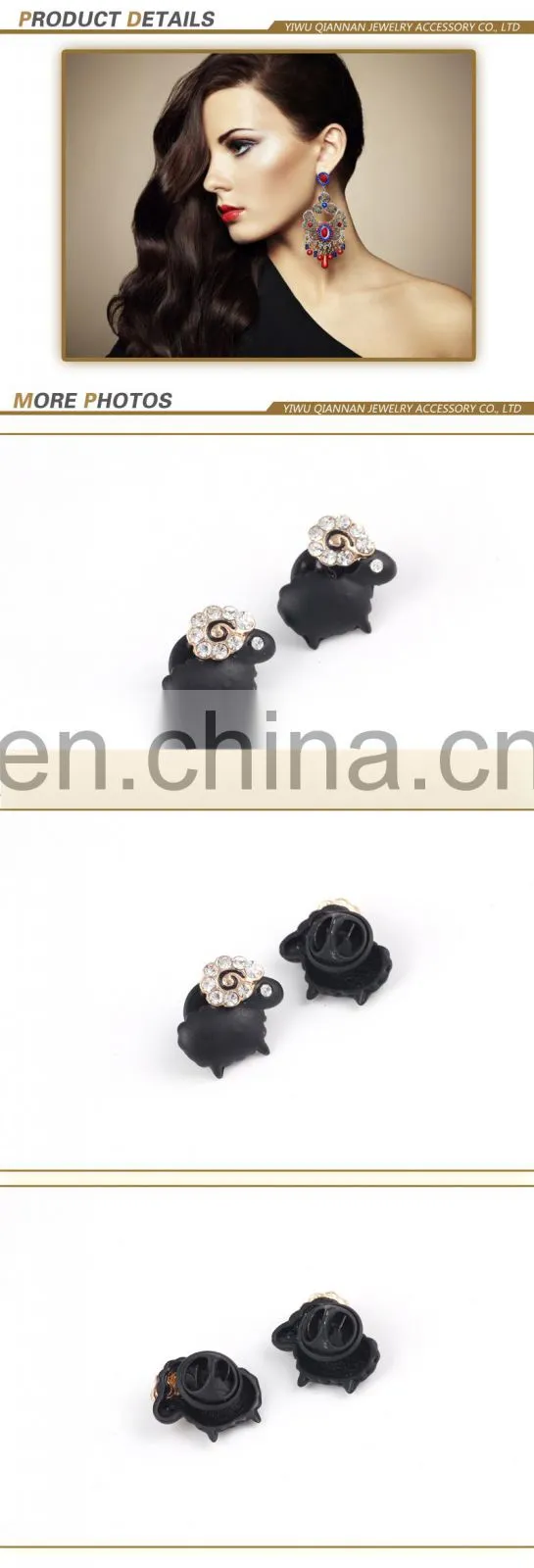 wholesale all types of buttons for clothing animal shape rhinestone black