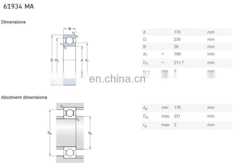 Nylon Cage Deep Groove Ball Bearings 61934 Ball Bearings 61934 RS