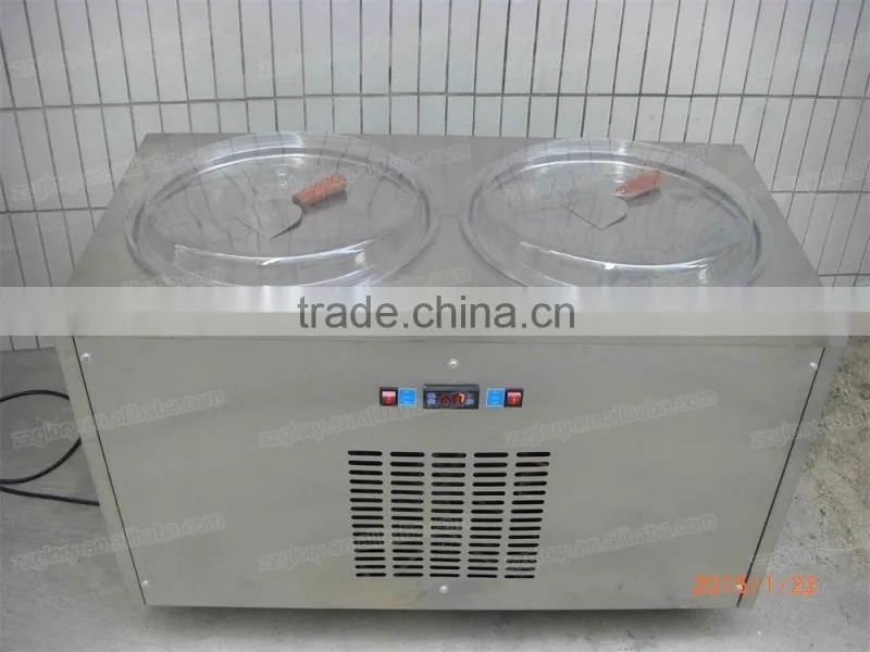 2016 hot sale thailand double flat round pan fried rolled ice cream machine for commercial