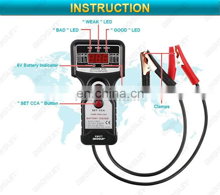 Allosun EM577 12V Digital Car Battery Tester 12V Digital Battery Analyzer CCA Tester Cold Temp Battery Load Charging Tester