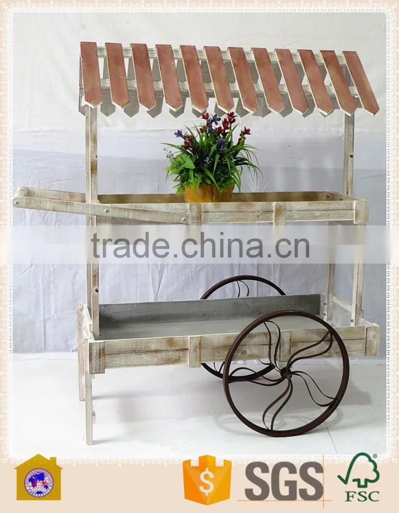 new design outdoor antique vintage wooden flower cart for sale for garden decor HW15A00308
