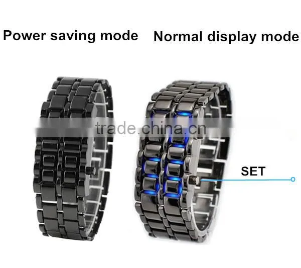 2015 Fashion Lava Style Samurai Metal Blue LED Faceless Watch