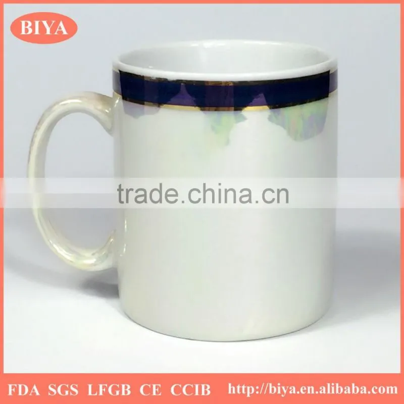 ceramic souvenir mug 11oz promotion white porcelain coffee mug coated five colors pearl glazed, design can be custom
