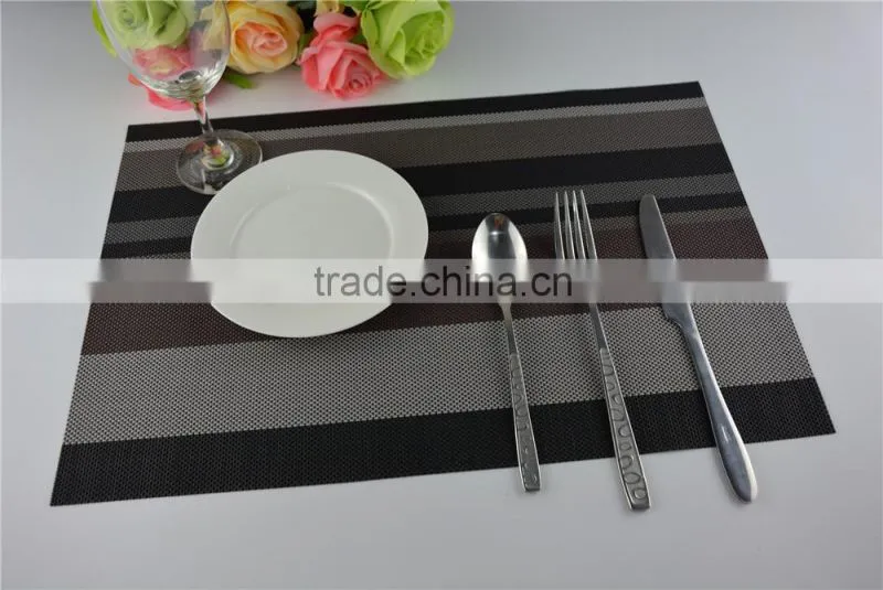 High quality dark color black with brown PVC strip placemat table mat home decoration