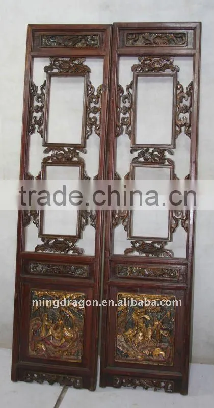 Antique Chinese Head Carved Wood Window Pane Blossom Panel Shutter
