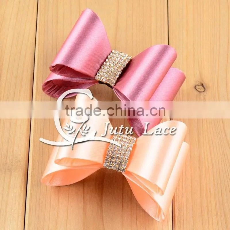 7cm Large satin rhinestone hair bow, Handmade baby Garment collar Accessories