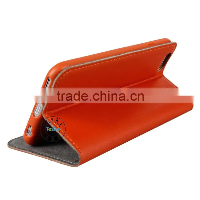 new 2014 luxury genuine leather case with suckers for iphone 6