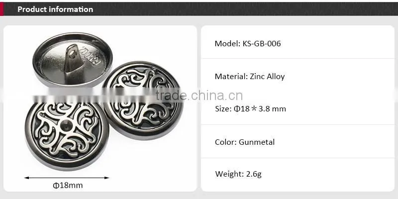 Gunmetal Embossed Logo Metal Sewing Buttons For Garment