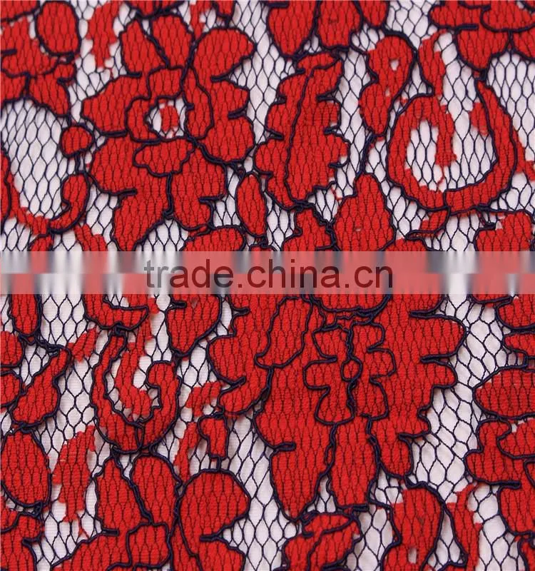 Wholesale Nylon Cotton Eco-Friendly Black Red Jacquard French net cord lace fabric for dress