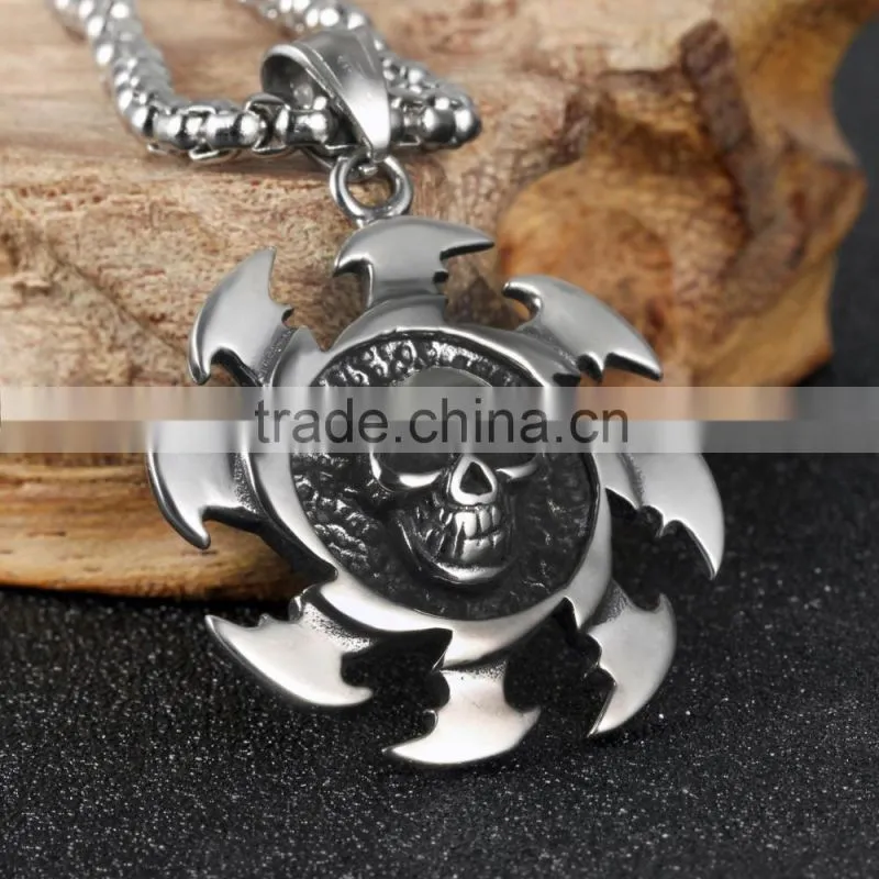 wholesale fashion 316l stainless steel skull necklace with sun for men gift