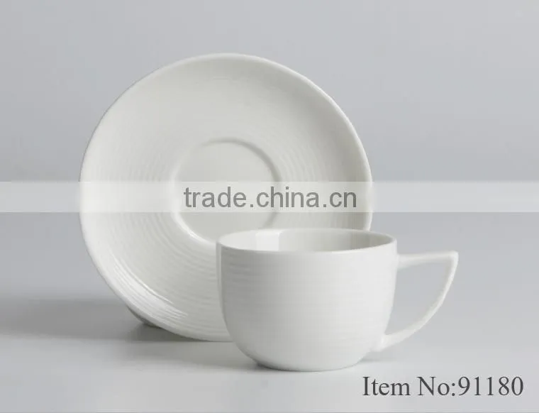 white durable ceramic stripe espresso cup with saucer
