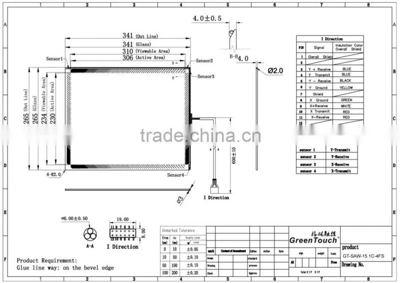 High quality 15inch SAW touch screen, SAW touch panel, SAW touch overlay