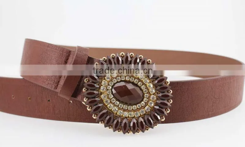 Vintage Style women's fashion PU brand belt with shiny rhinestone square shape buckle