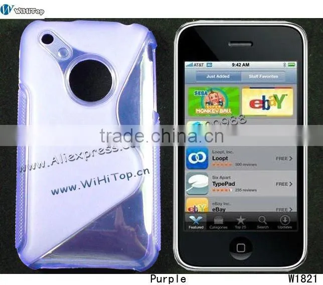White Color.S line Shape TPU Skin Back Cover for iPhone 3G/3Gs