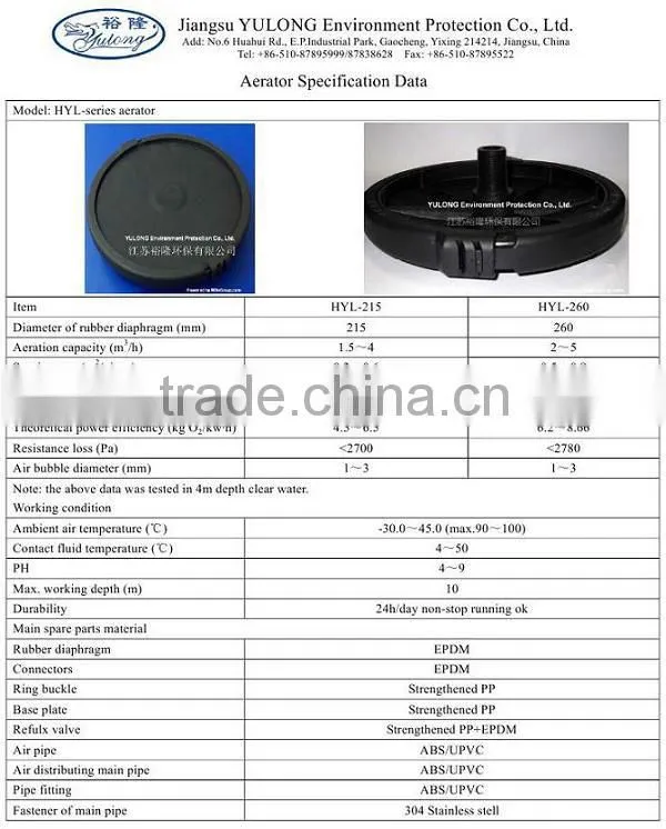 Aeration diffuser for waste water treatment