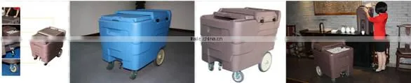 110L plastic ice caddies for storage and transport, Sliding Lid ice caddies with wheels