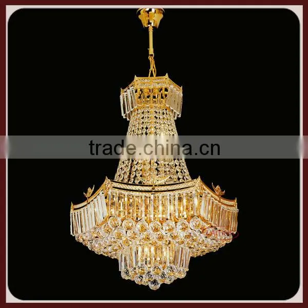 Golden latern-shaped chandelier, big crystal chandelier lighting