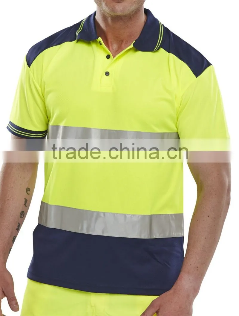 men long sleeve hi vis yellow safety workers polo shirts