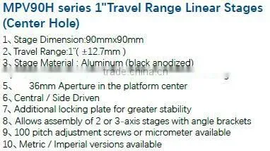 MPV90H-1CA load capacity 25kg/high load capacity 1"Travel Range Linear Stages (Center Hole) for Lab