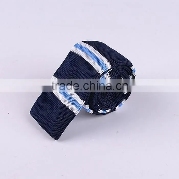Men tie knitted white navy strips with red top knitted necktie for men superior poly material