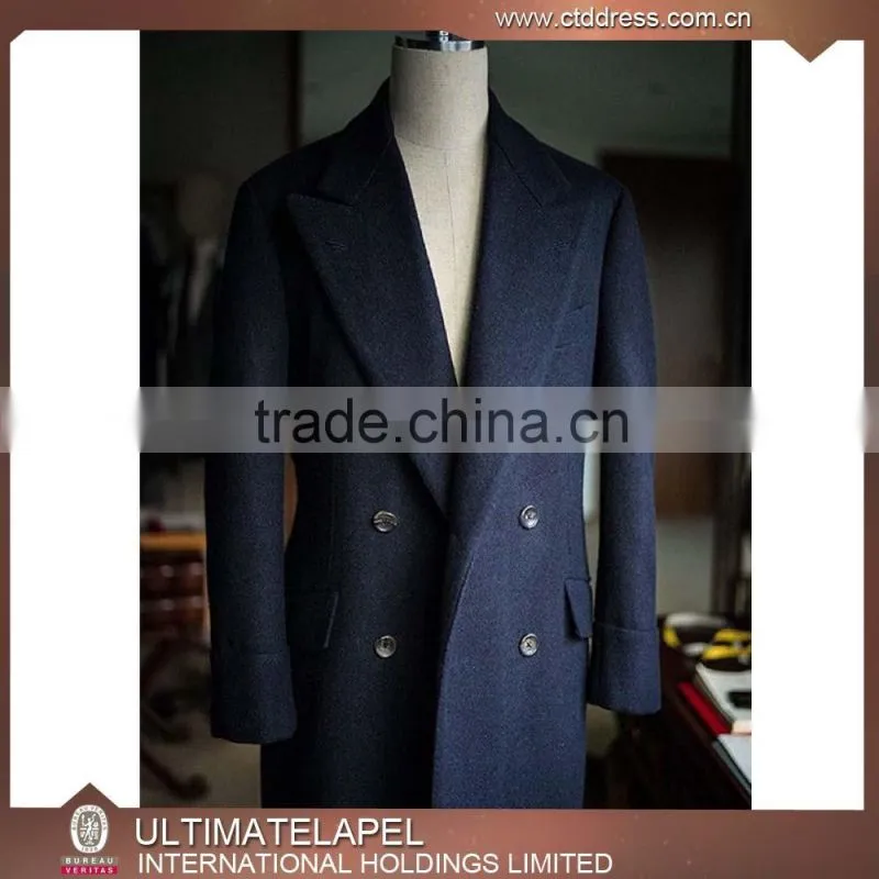High Quality Double Breasted Custom Made Cashmere Wool Overcoat Men