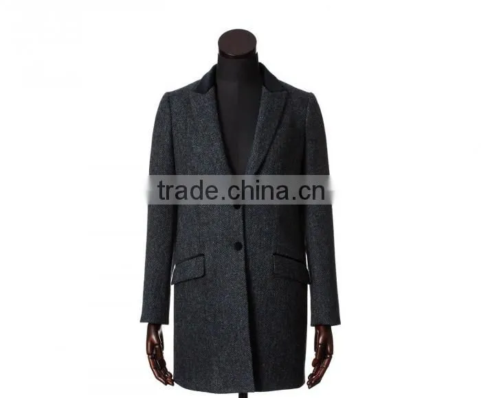 2015 new style 100% cashmere grey herringbone custom made women's coat