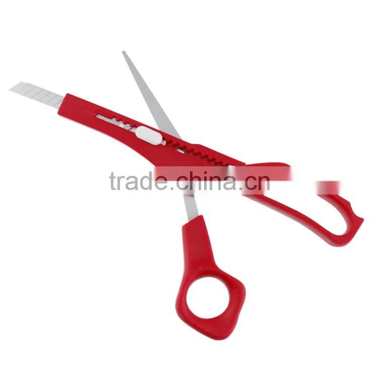Red Creative Stainless Steel Scissors with small knife office Scissors