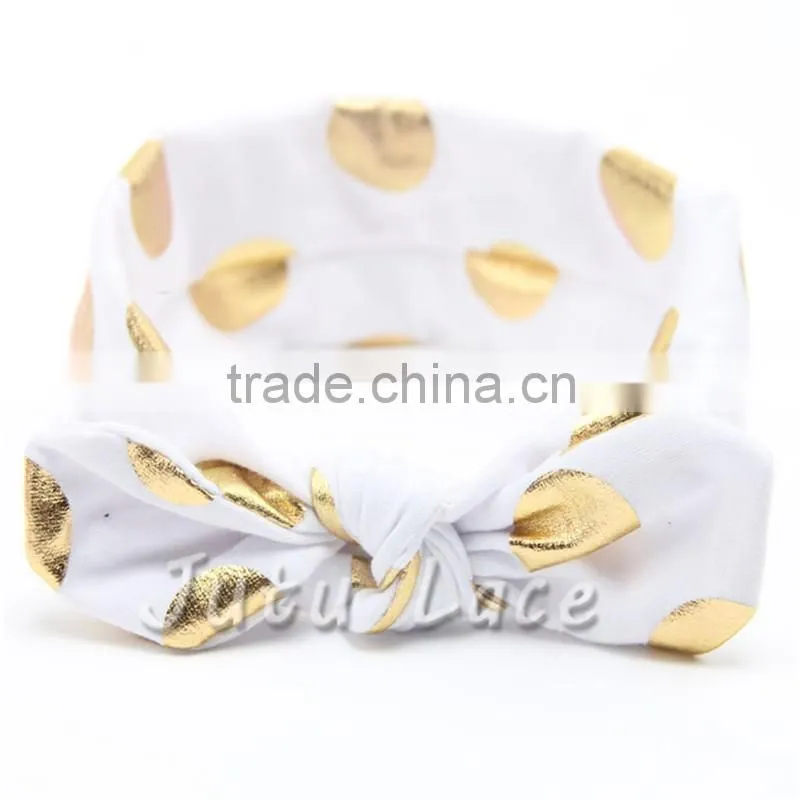 Flashing gold polka-dots bow headband- hair bow headwrap-stretchy knotted headwraps