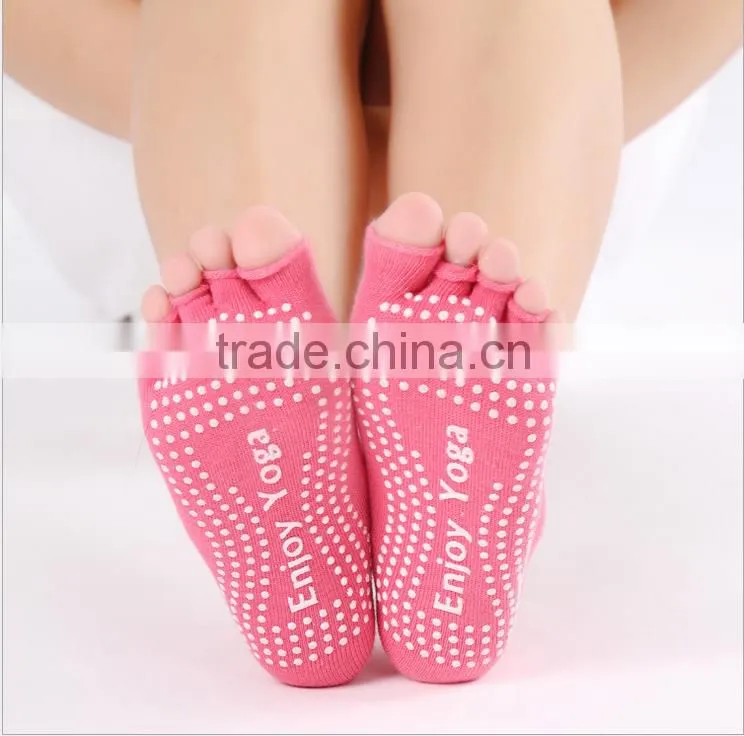 Yoga Pilates Breathable Grip Cotton Non Slip Skid Toeless Half Toe Socks