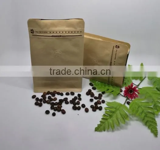 brown kraft paper flat bottom coffee bag with valve