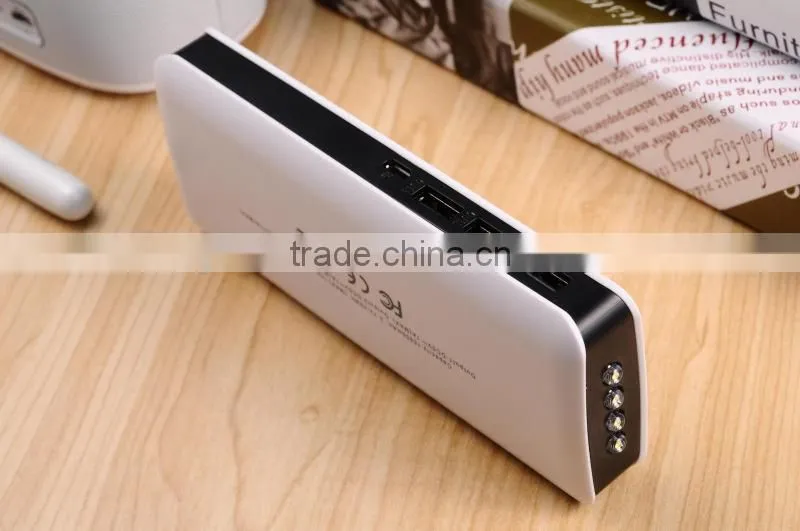 Three USB Socket port 2015 New Arrival CE Fashion Portable 15000mah Mobile Power Bank with led light