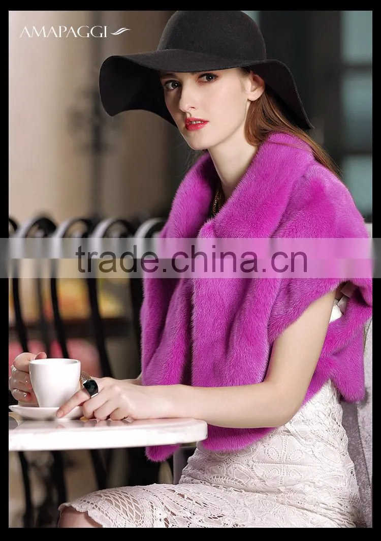 Hot sale red whole mink fur shawl for girls