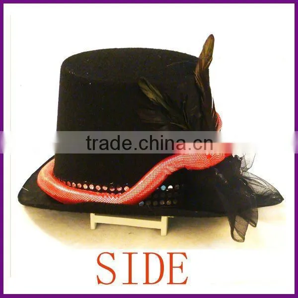 Fashion and Magic black top hat with glittered rose and snake