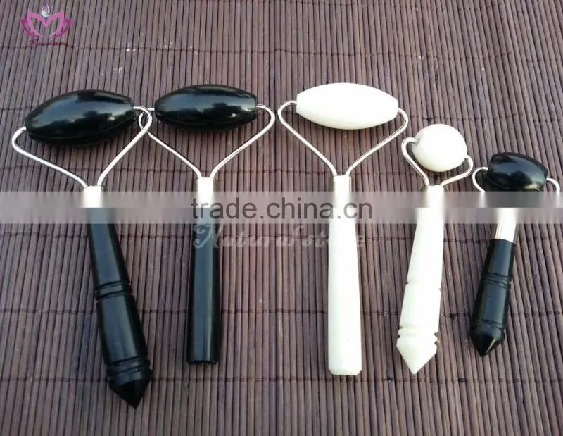 new arriving natural white and black jade roller facial massager with gift box