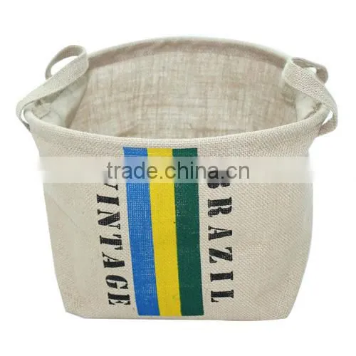 2014 Flax camping linen storage bag,flag design storage box,high capcacity home basket(BBHT004)