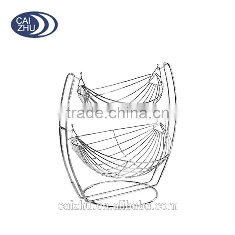 2 Tier Chrome Swinging Fruits Vegetable Bowl Basket Rack Storage Stand Holder