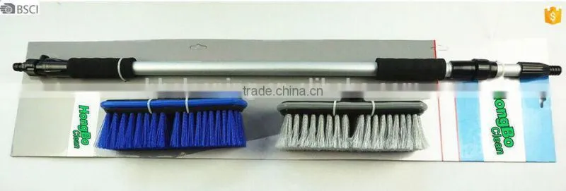 double head water flow through car cleaning brush with telescopic handle