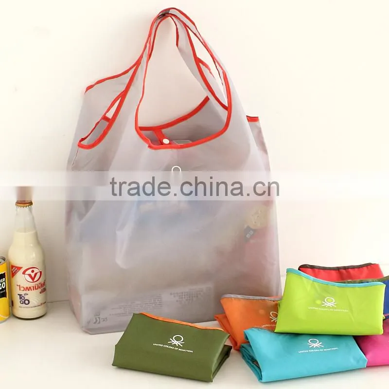 Cheap reusable colorful 190T nylon foldable shoulder shopping bags with pocket