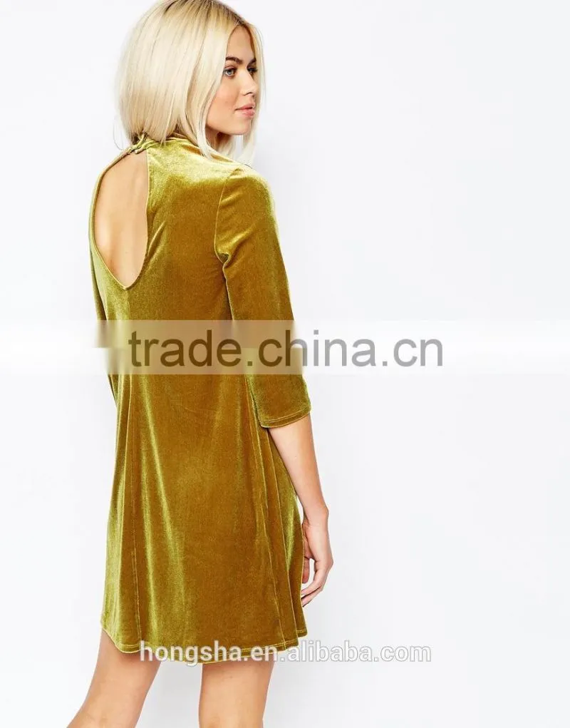 New Arrival Long Sleeve Styles Velvet Dress High Neck Sexy Velvet Dress HSD6756