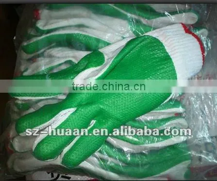 2012 hot sales nitrile coated cotton gloves/anti-oil cotton glove /String Knit Gloves with Dots/yellow,red,blue,black