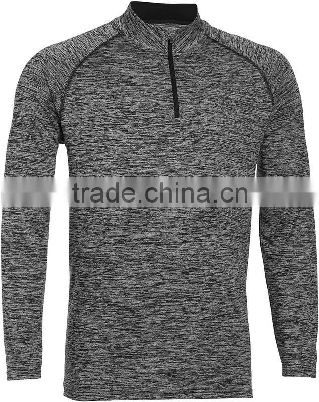 Space Dye Dark Grey Sports T-Shirt Fashion Design Mens 1/4 Zipper Pullover Hoodie Jacket Quick Dry Performance Long Sleeve Top