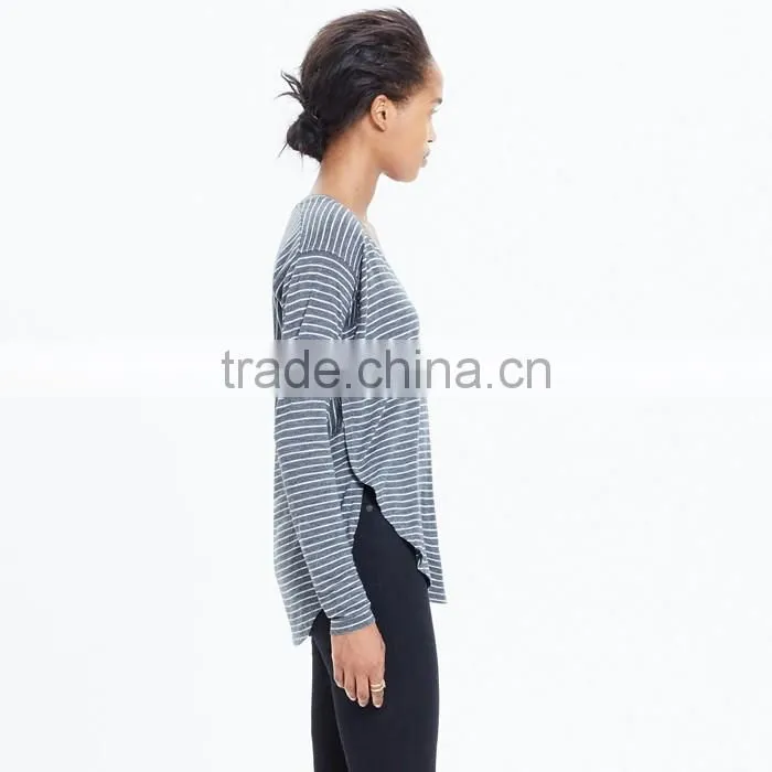 V neck long sleeve t-shirt for women in naples stripe