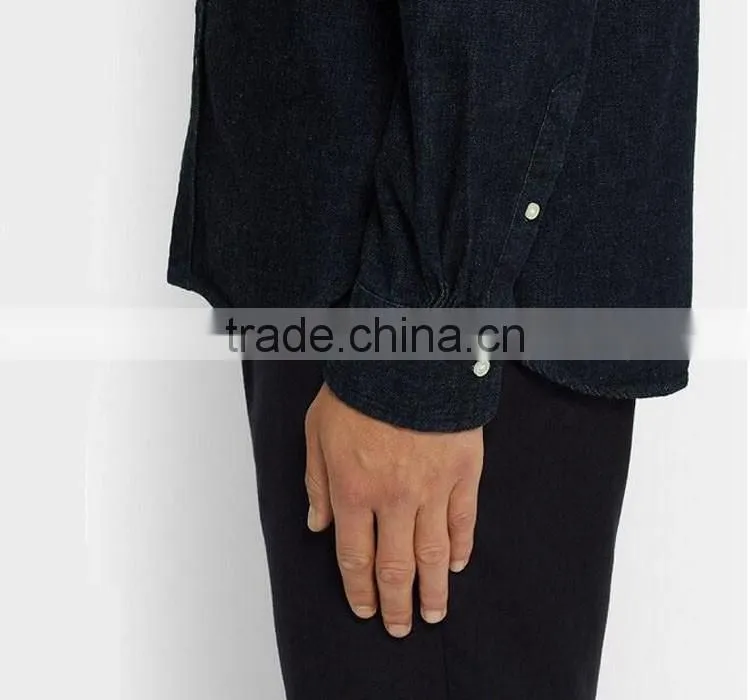 Hot sale dark color washed denim dress shirts wholesale dress denim shirts