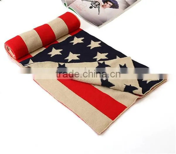 Korean latest American flag Creative stitching design warm knitting scarf,hijab scarf fashion scarves