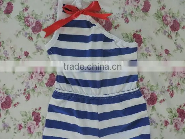 Summer new arrive toddlers clothing cool new design One-shoulder blue and white stripes cotton romper summer hot sale 2016