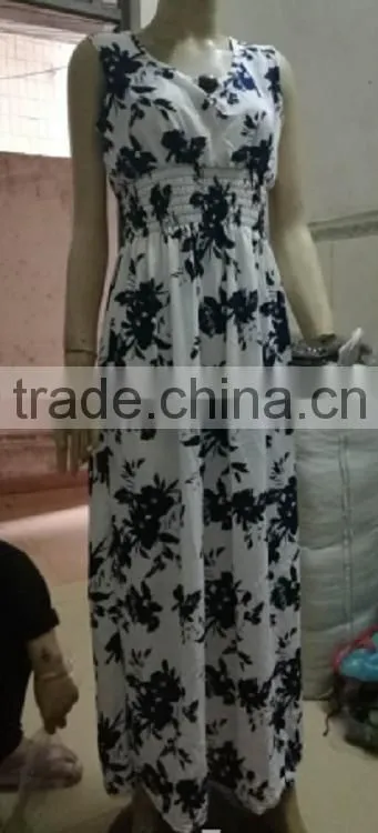 Summer new style sexy printed white and blue color sleeveless simple long dress