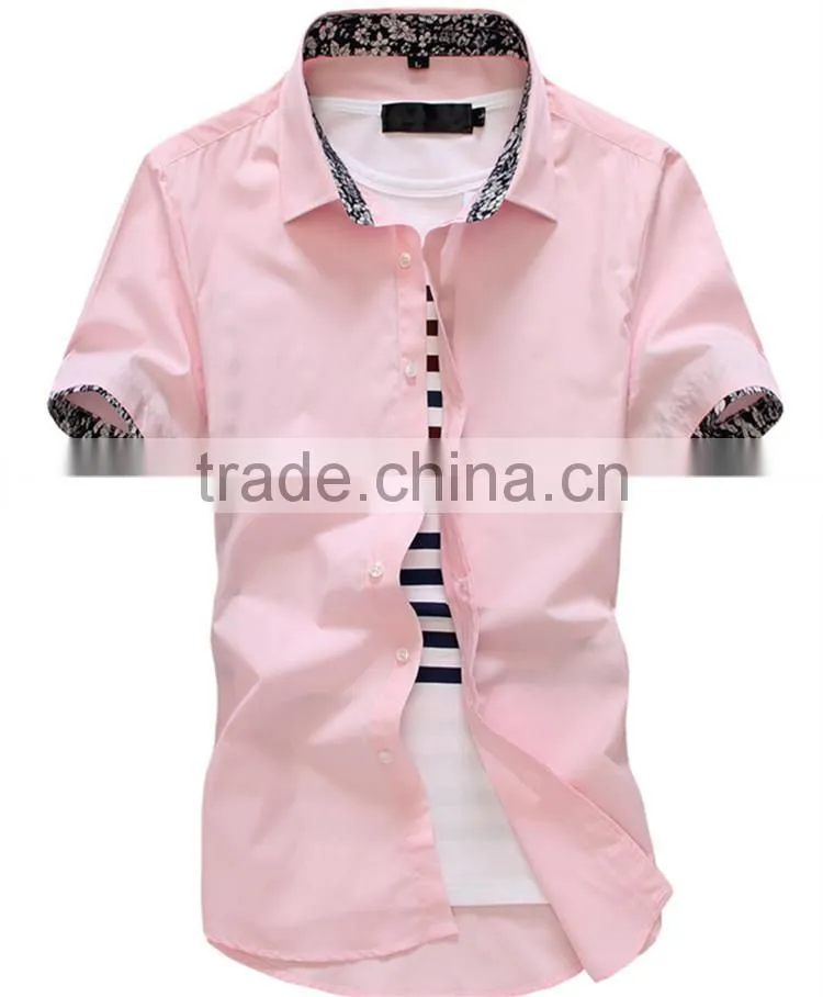 Slim light blue color short sleeve cotton men shirts