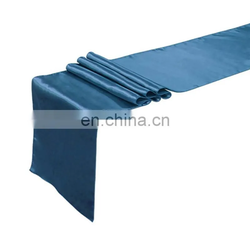 Fancy Banquet Decoration Blue Smooth Brocade Table Runner